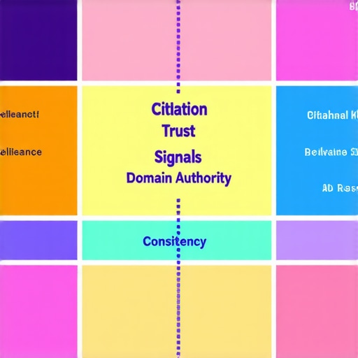 Infographic showing how domain authority, relevance, and consistency influence citation trust in SEO
