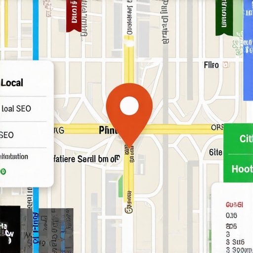 A map showing business citations and backlinks boosting local search trust.