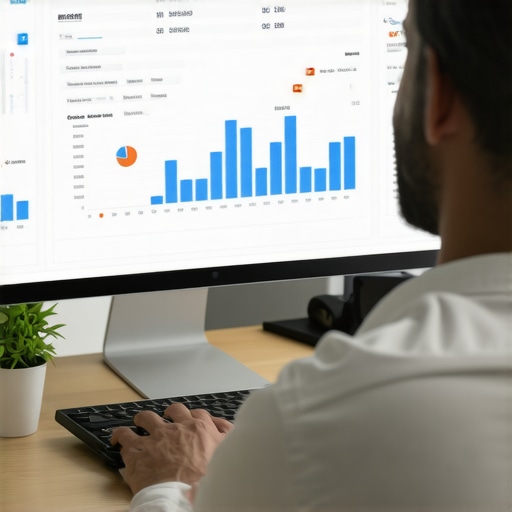 A person working on local SEO analytics with software dashboards.