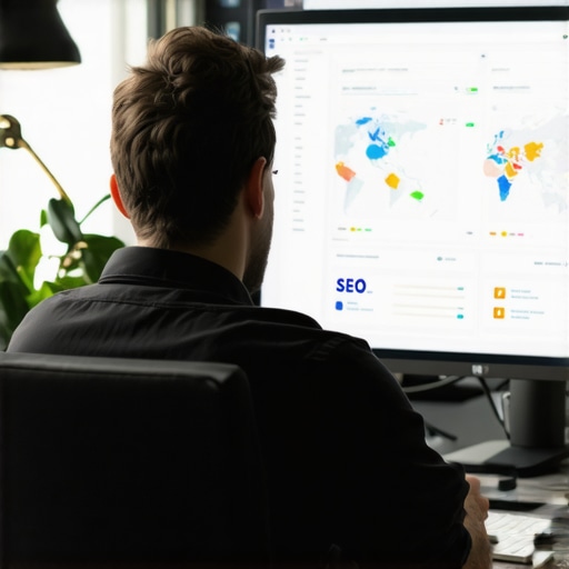 Digital marketing professional reviewing local citations and map trust metrics on screen.