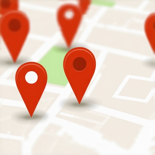 Map with business pins demonstrating correct and incorrect locations for SEO