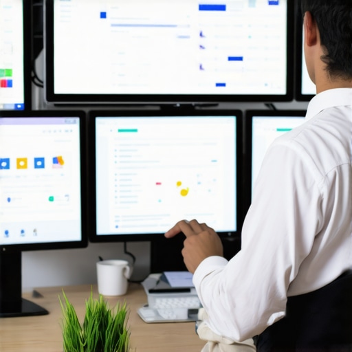 Person reviewing citation and backlink data on multiple monitors for local SEO