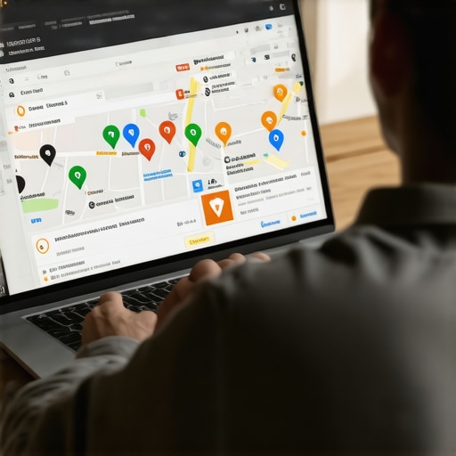 Person reviewing local SEO citations and maps on laptop screen.